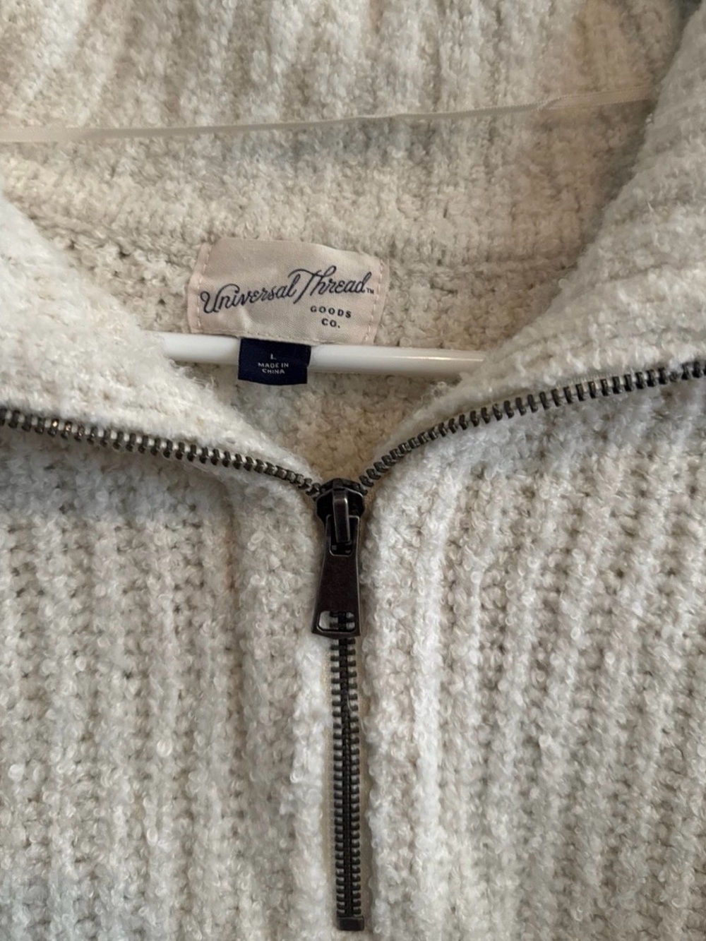 Universal Thread Women’s Large Cream Bouclé Quarter Zip Pullover Sweater Cozy - Picture 4 of 4